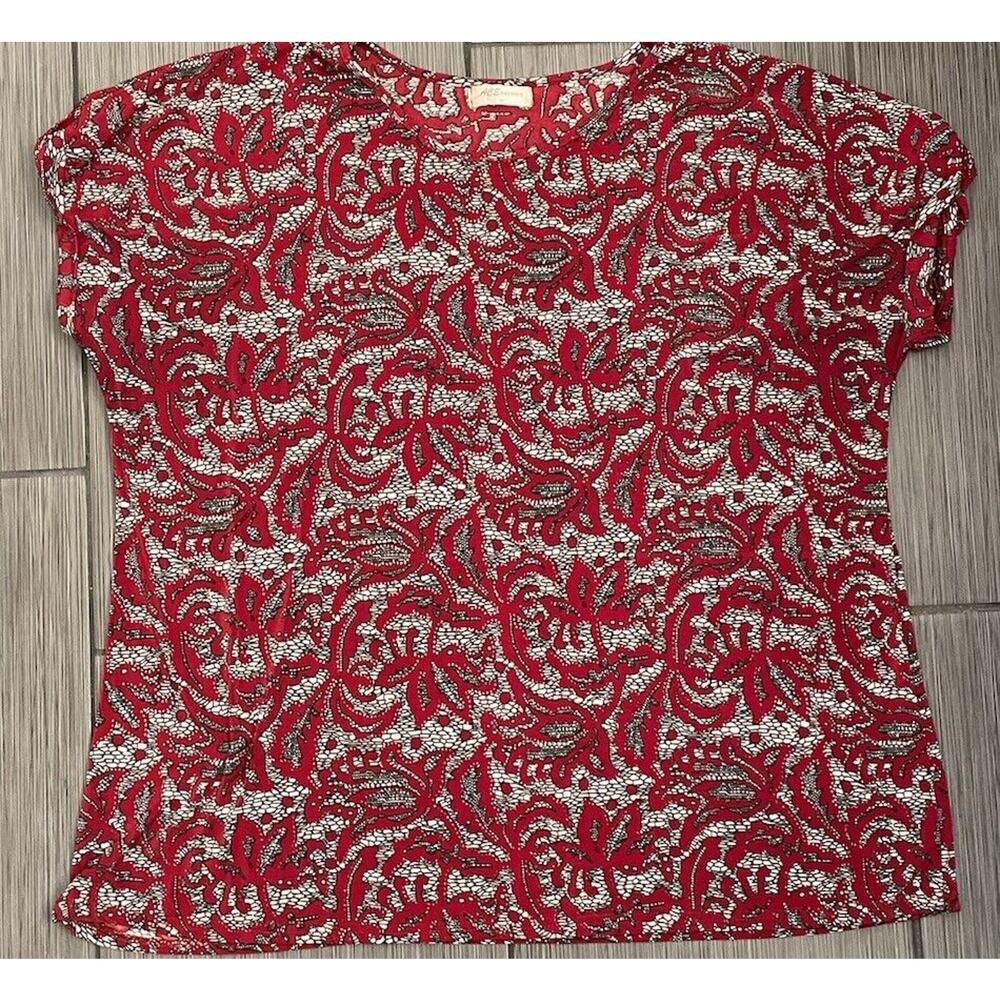 ACE Fashion Women’s Stretch Top Size 3X Glitter Dark Cherry Cuffed Sleeve